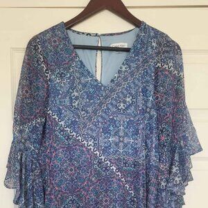 Calvin Klein Floral Ruffle Sleeve Dress Size 10